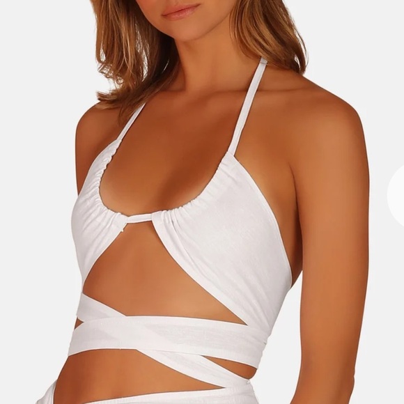 OW Collection Crete Linen Blend Wrap Top Size Small - Picture 9 of 9